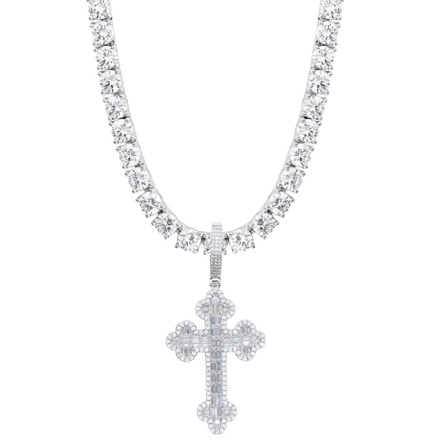 Gothic Cross Necklace Set Silver