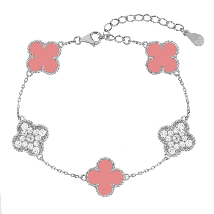 Cristia Clover Bracelet Pink Silver