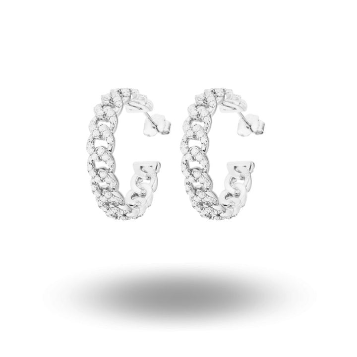 Cuban Link Hoop Earrings Silver