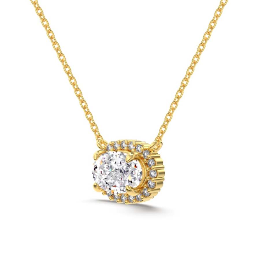 Edda Oval Cut x Halo Necklace Gold