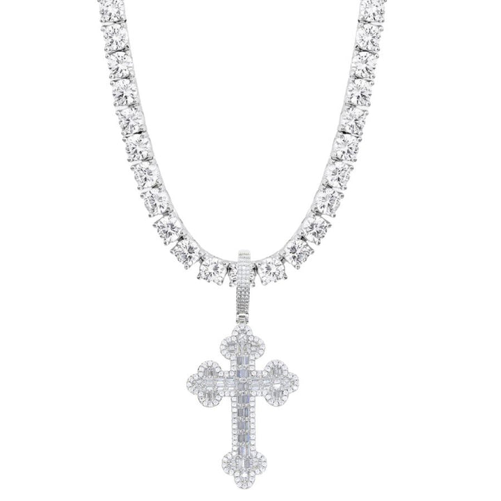 Gothic Cross Necklace Set Silver