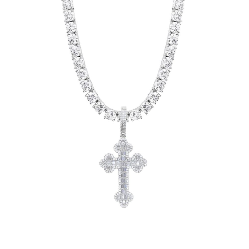 Gothic Cross Necklace Set Silver