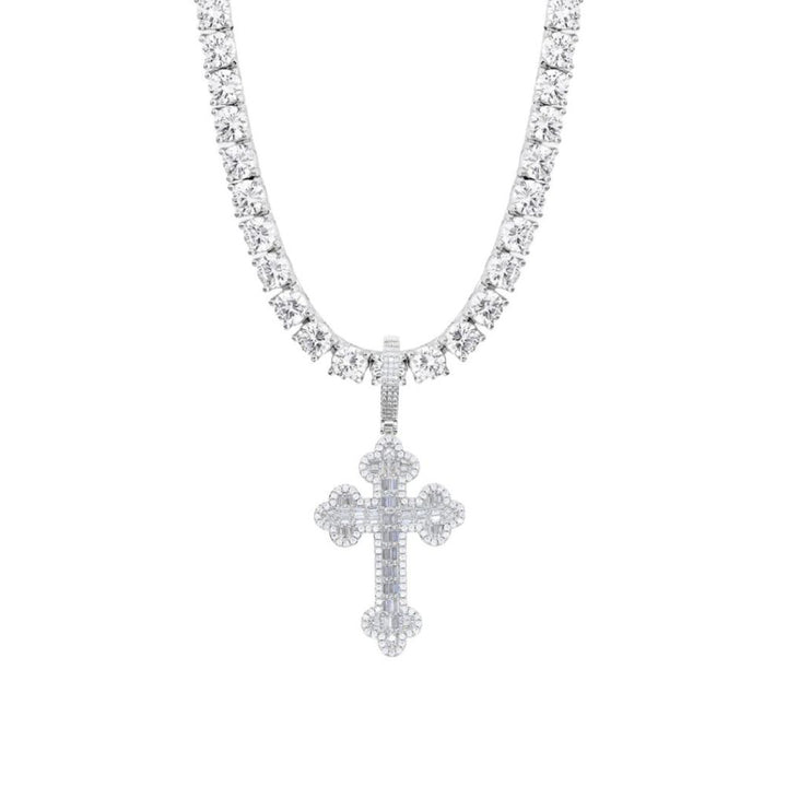 Gothic Cross Necklace Set Silver