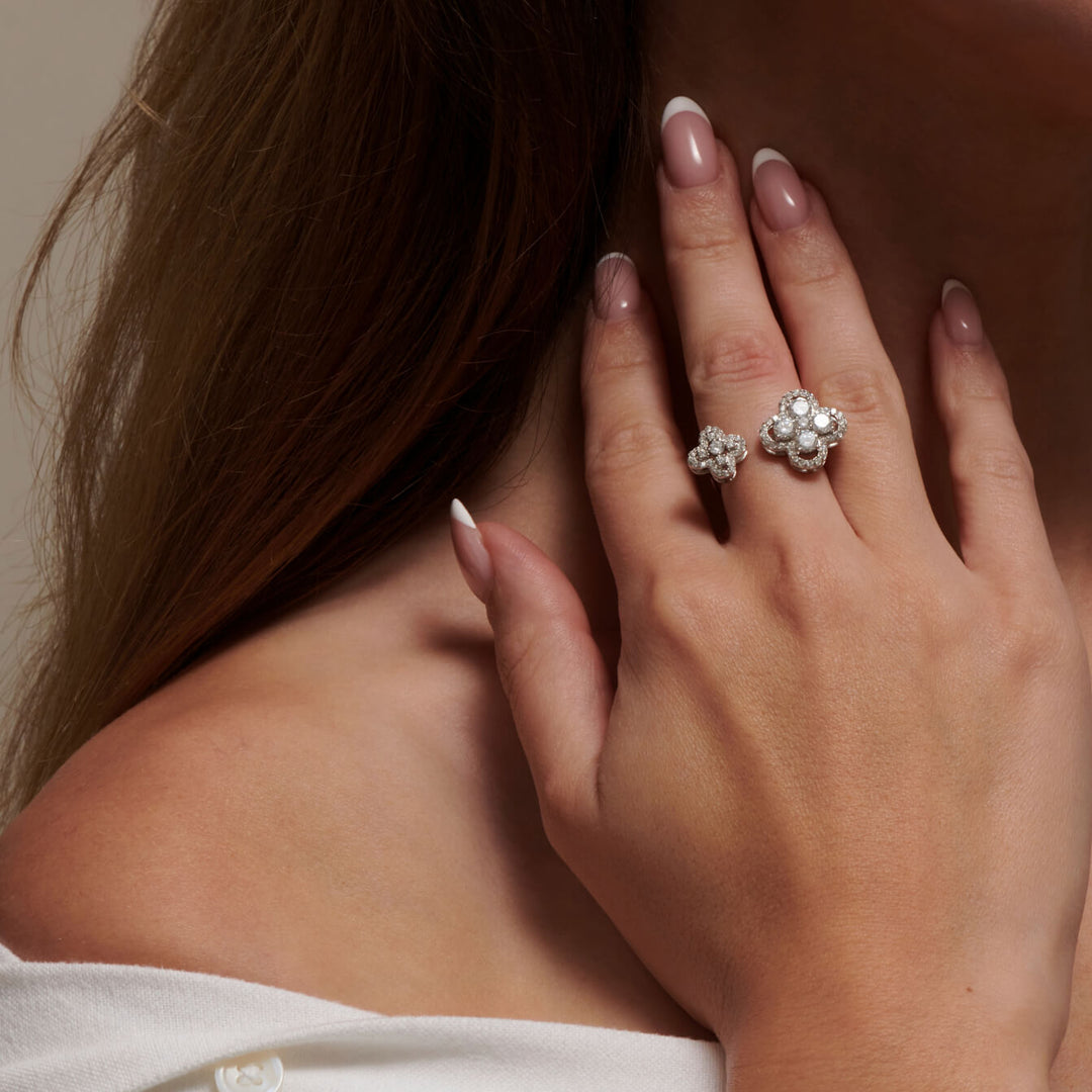 Adjustable Clover Ring Silver