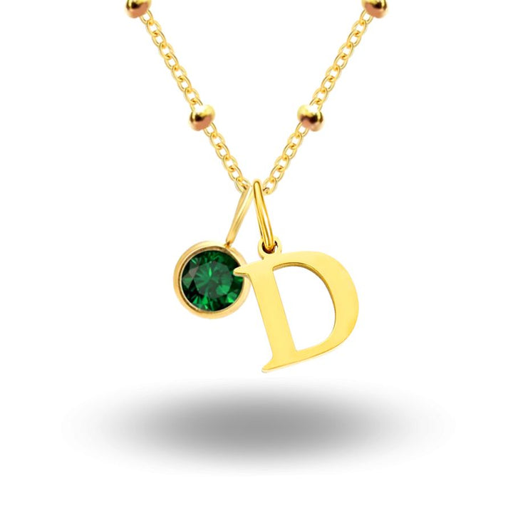 Initial & Birthstone Necklace Gold