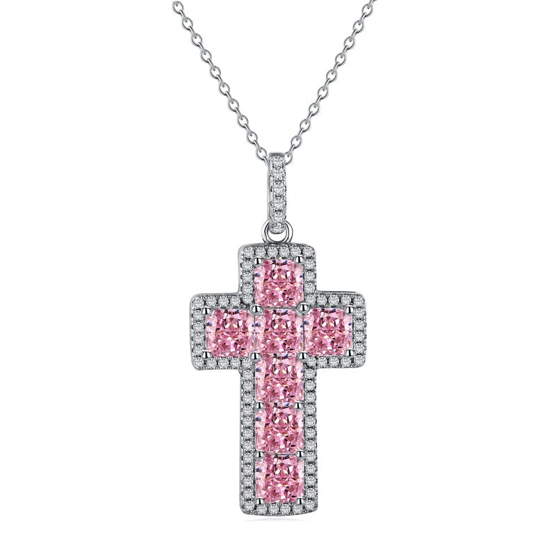 Crushed Ice Cross Necklace Fancy Pink