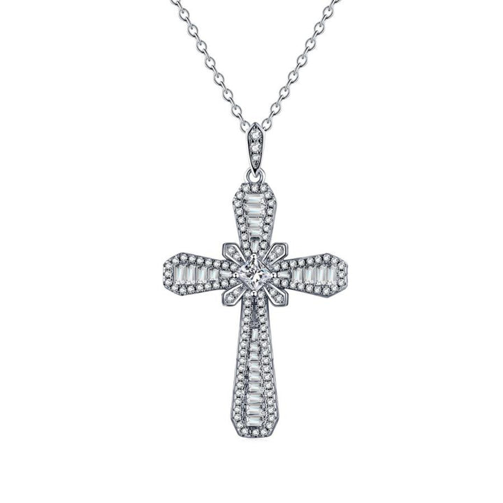 Iced Cross Baguette Cut Necklace